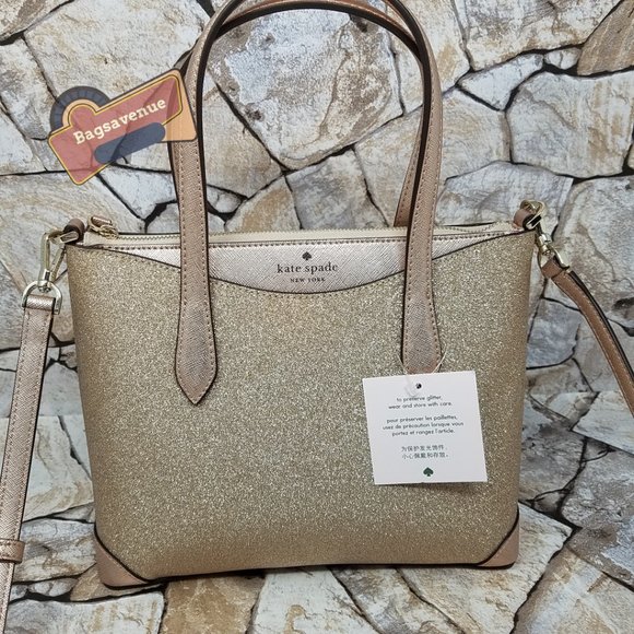 Lola Joeley Shimmy Glitter Lola Satchel Crossbody Rose Gold Small Kate Spade - Picture 8 of 14